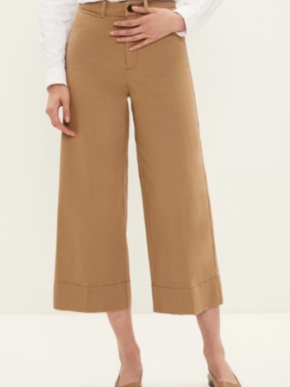 Frank & Oak Josephine Cropped Wide-Leg Trousers in Camel